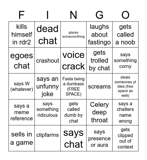Fastingo (Fastamaster Bingo) Bingo Card