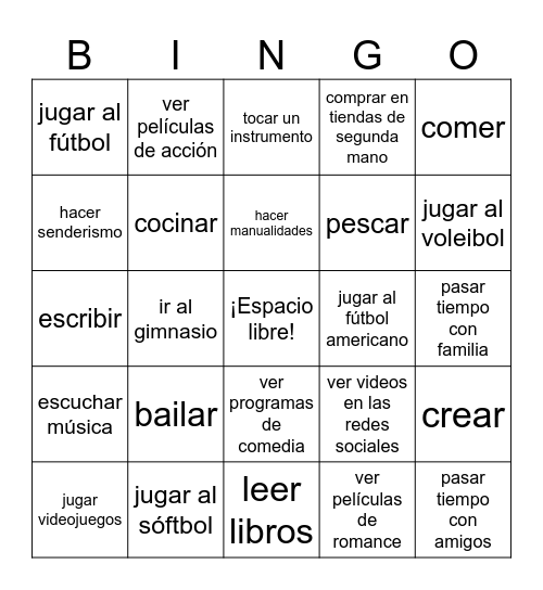 ¿Qué te gusta hacer? Bingo Card