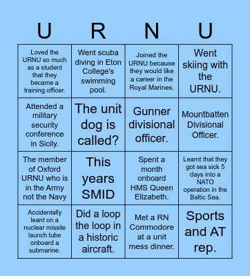 URNU Bingo. Bingo Card