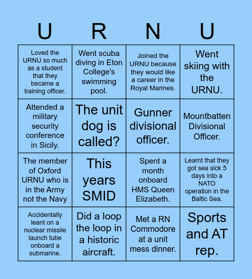 URNU Bingo. Bingo Card