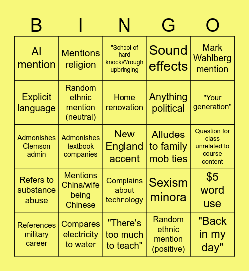Brad White Lecture Bingo 2.0 Bingo Card