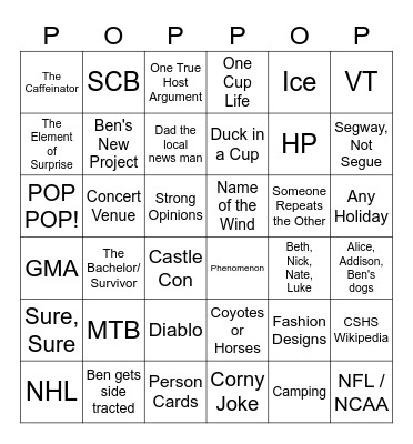 Popcorn Culture 6x6 Bingo Card