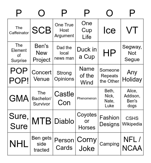 Popcorn Culture 6x6 Bingo Card