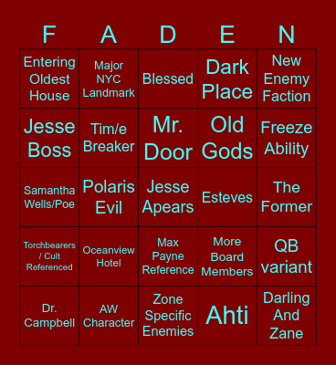 Control Resonant Bingo Card