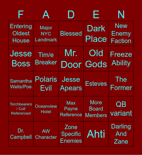 Control Resonant Bingo Card
