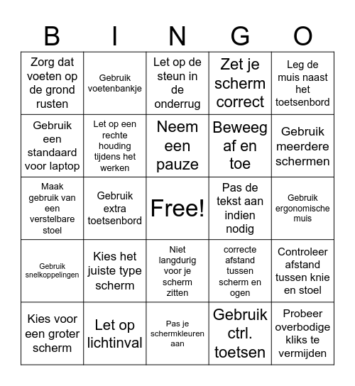 Ergonomie Bingo Card