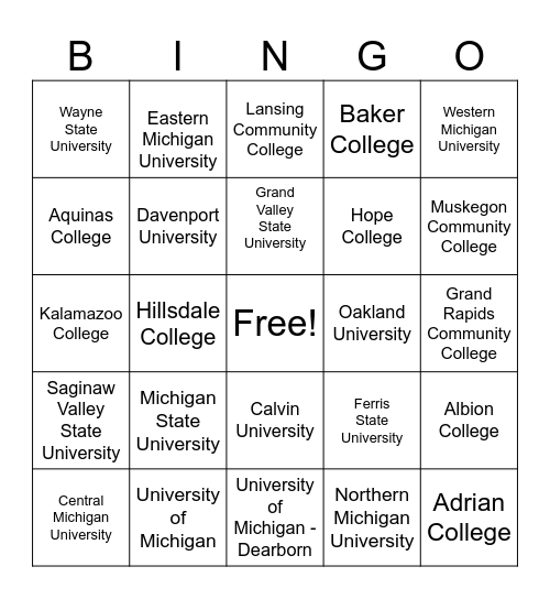 Colleges & Universities in Michigan BINGO Card