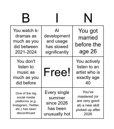First Bingo Card
