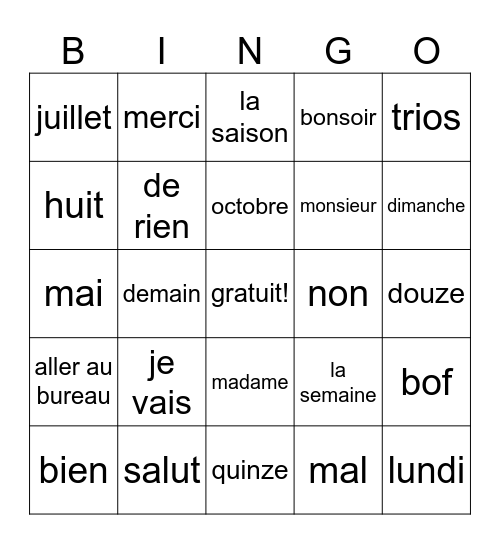 Lily Mark Bingo Card