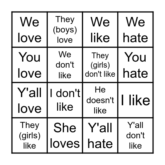 La conjugaison Bingo Card
