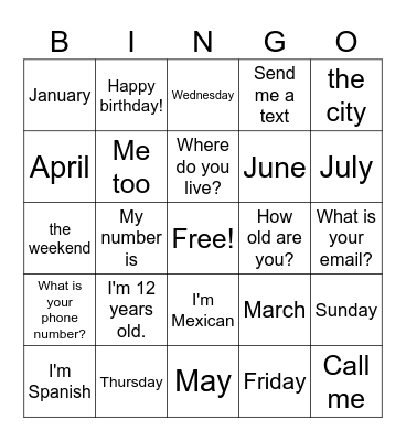 Untitled Bingo Card
