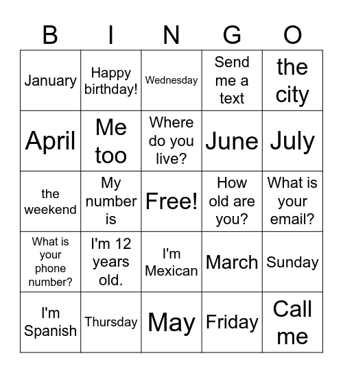 Untitled Bingo Card