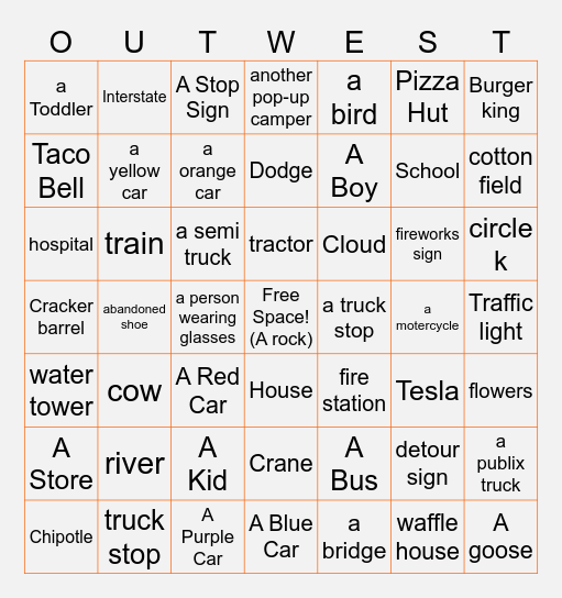OUT WEST TRIP 2026!!!!! Bingo Card