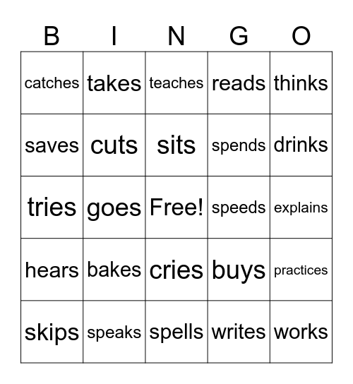 Present tensse (he, she, it) Bingo Card