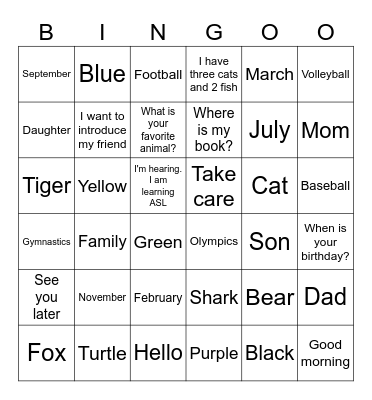 ASL Review BINGO Card