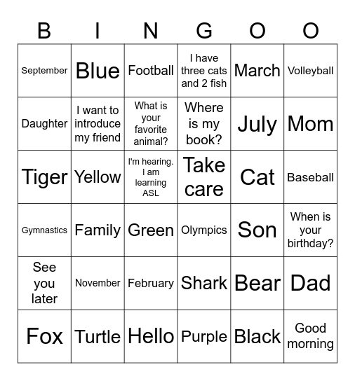 ASL Review BINGO Card