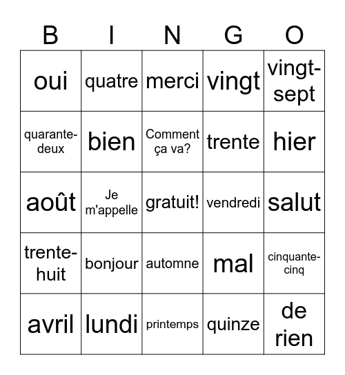 James Highland Bingo Card