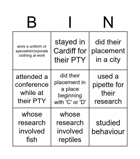 PTY Bingo! Find a student who.... Bingo Card