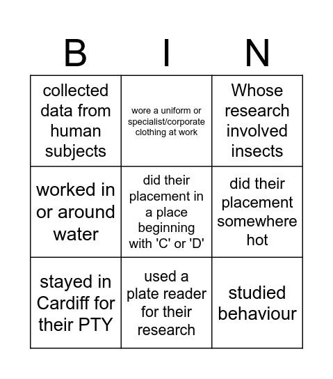 PTY Bingo! Find a student who.... Bingo Card