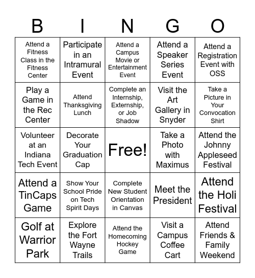 Traditions Bingo (DAY- Semester) Bingo Card