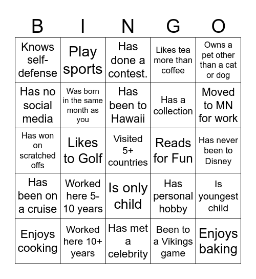 Find that Coworker Bingo Card