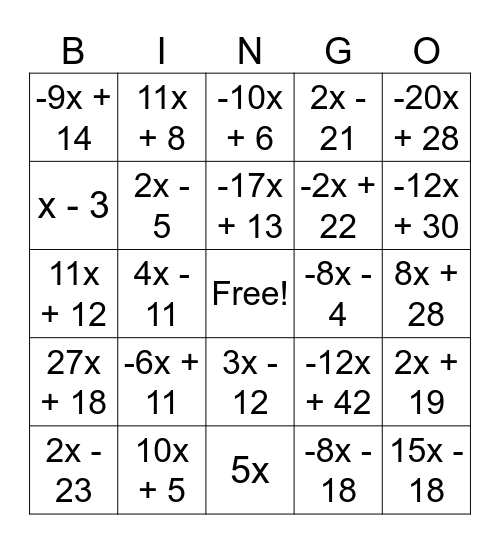 CLT & Distributive Property Bingo Card