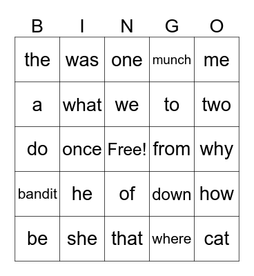 Tricky Words Unit 1 Bingo Card