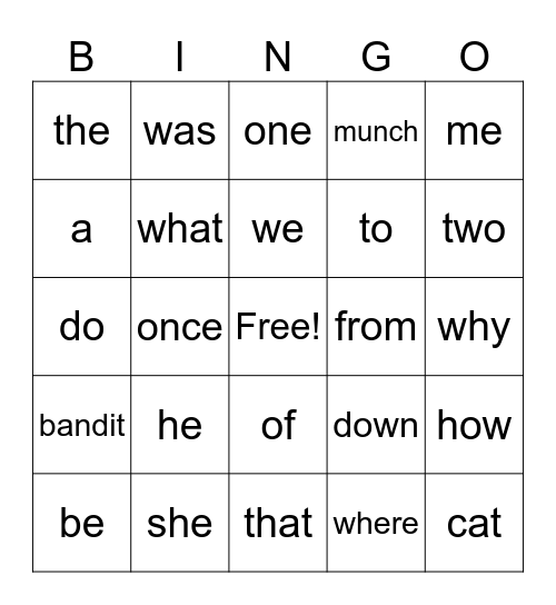 Tricky Words Unit 1 Bingo Card