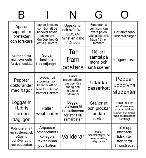 Arbetsuppgiftsbingo Card