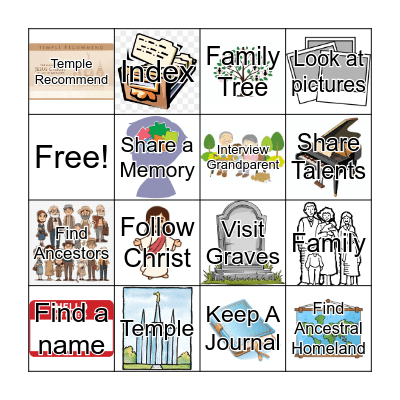 Temple and Family History Bingo Card