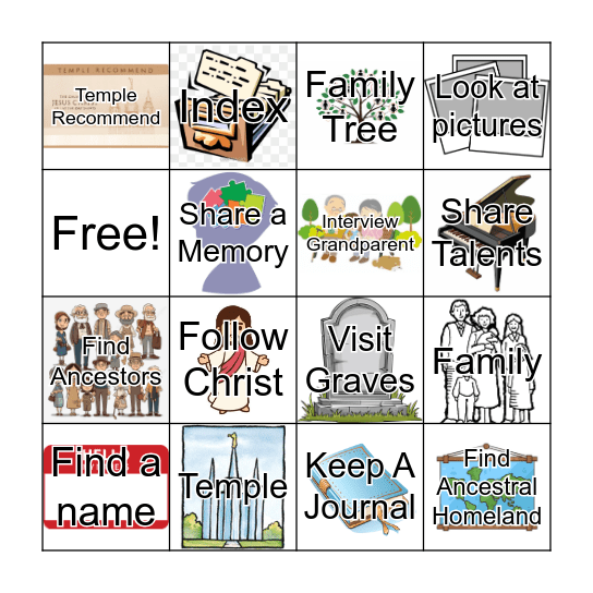 Temple and Family History Bingo Card