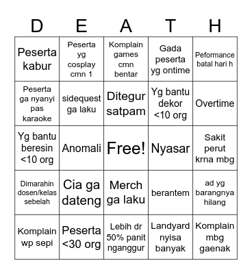 Death Sentance Bingo Card