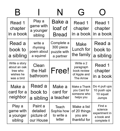 Bingo 1 Bingo Card