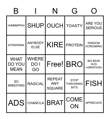 Barbarian Bingo Card