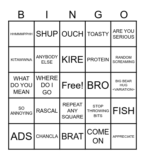 Barbarian Bingo Card