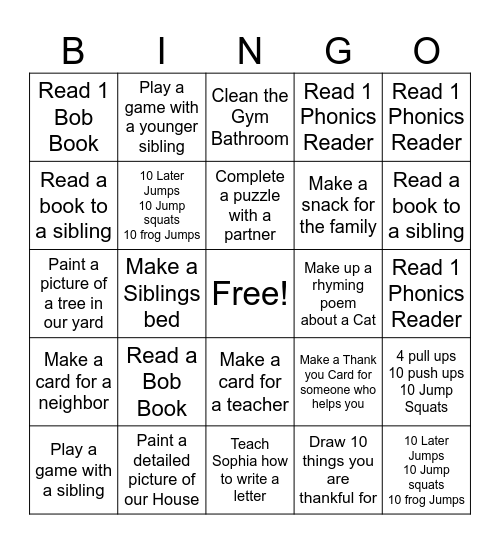 Bingo 1 Bingo Card