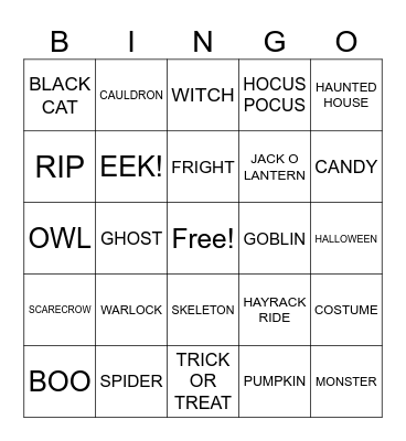 HALLOWEEN WORDS Bingo Card