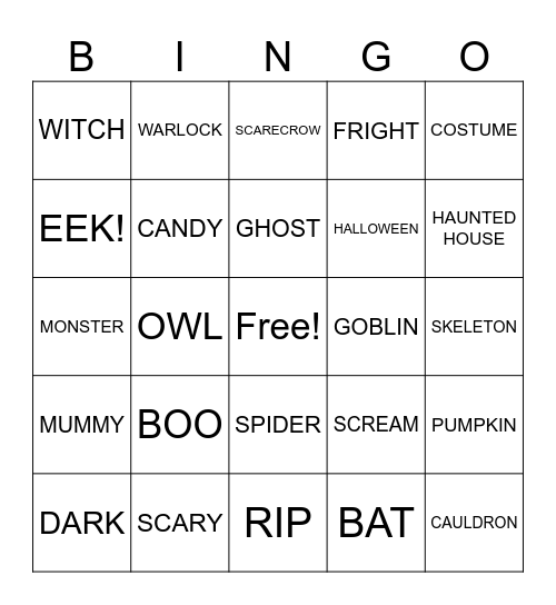HALLOWEEN WORDS Bingo Card