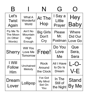 Music Bingo 9/24/26 - Golden Oldies Bingo Card