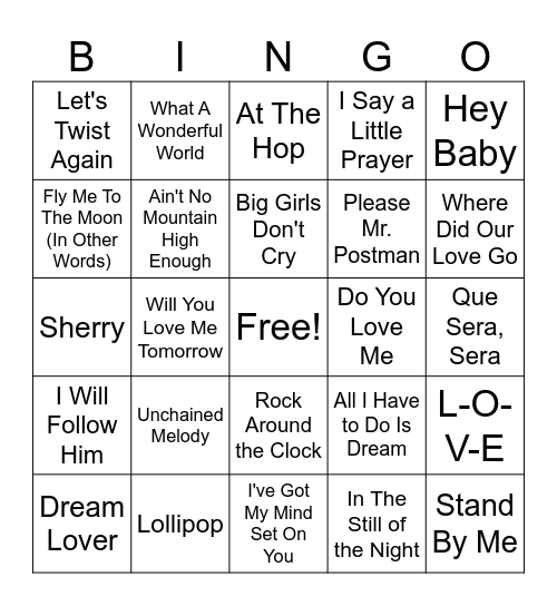 Music Bingo 9/24/26 - Golden Oldies Bingo Card