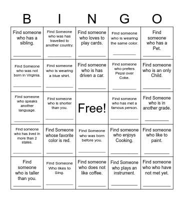 Find Someone Who Bingo Card