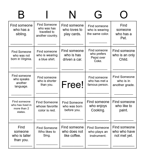 Find Someone Who Bingo Card