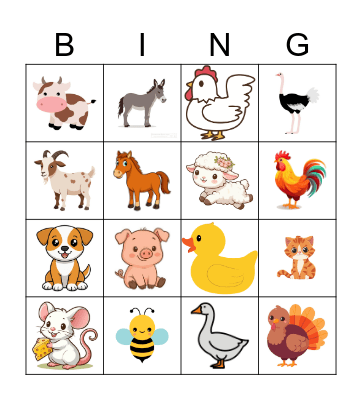 Farm Animals Bingo Card