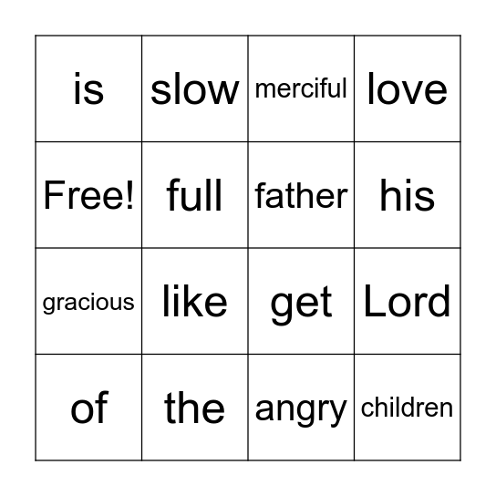 Psalm 103:8; 13 Bingo Card