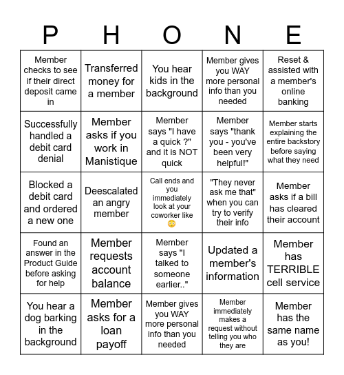 Phone Bingo Card