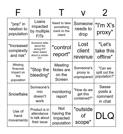 FIT Bingo v2 Bingo Card