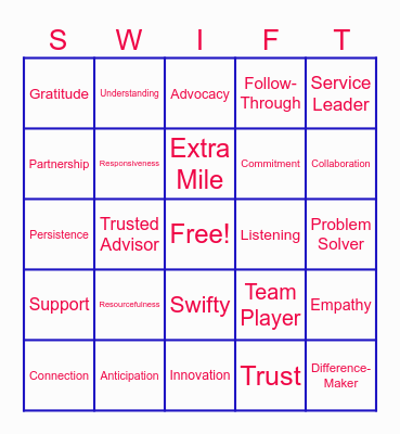 GoSwift Box Filling Challenge Bingo Card