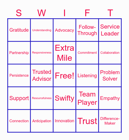 GoSwift Box Filling Challenge Bingo Card