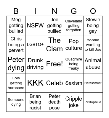 Family Guy Bingo Card
