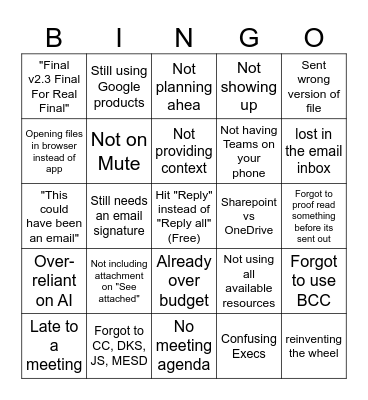 Senior Design Project Management Bingo Card